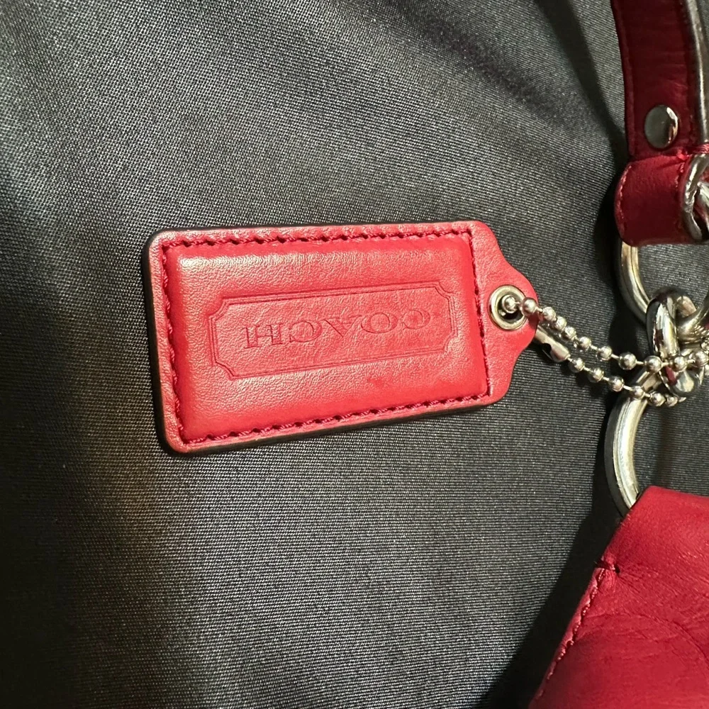 Coach Kristin Cranberry Red Woven Leather Shoulder Hobo with Removable Strap